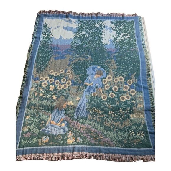 Monet Cotton Jacquard Tapestry Throw Triple Weave Bradlees w/ Fringe Trim Edges - Picture 1 of 9